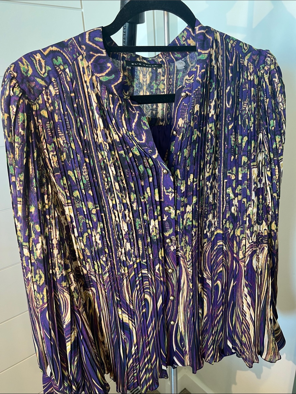 Pleated Patterned Blouse in Purple by Elie Tahari